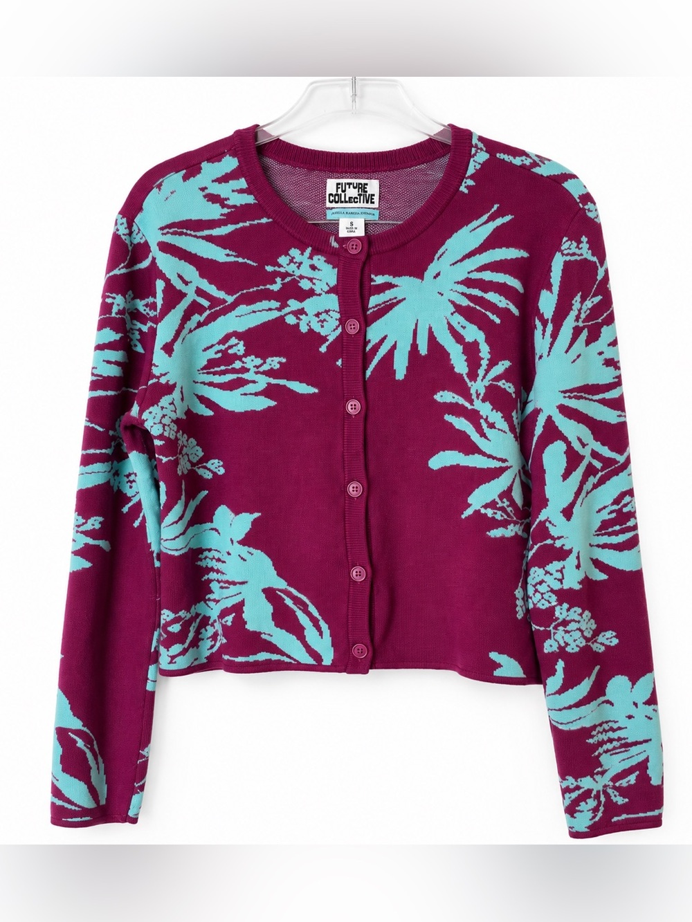 Future Collective Kahlana Barfield Brown Floral Cropped Cardigan S